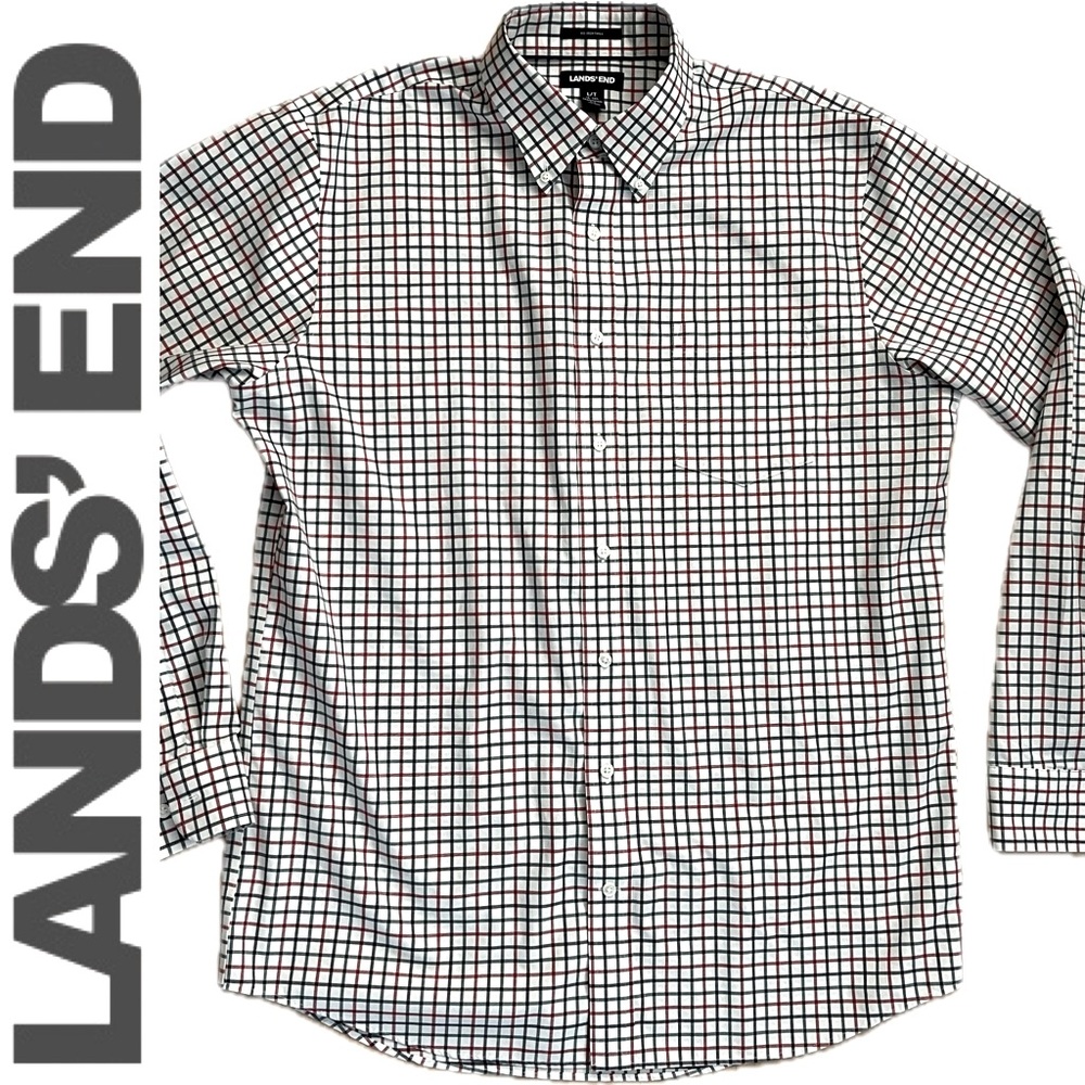 👔 16-16.5 L/T Traditional Fit Button-Down Plaid No Iron Twill Long Sleeve Shirt